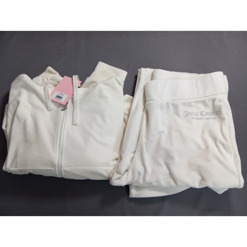 NWT Juicy Couture Womens Velour Tracksuit Hoodie & Pants Set Oyster White Large